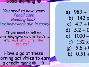 Morning activities English and Maths