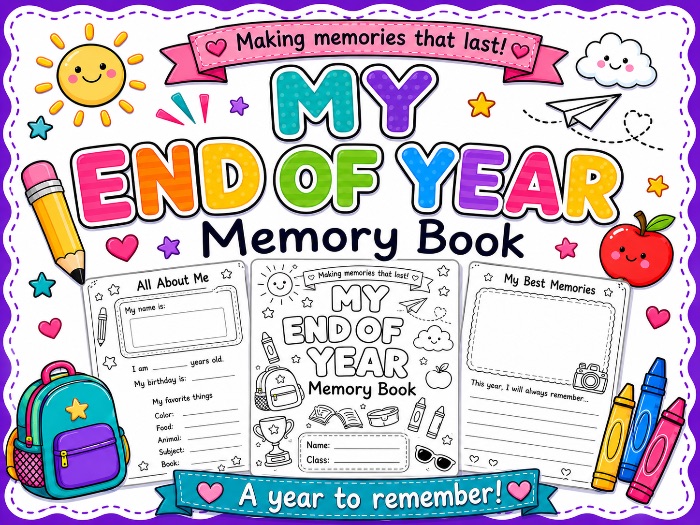 End of Year Memory Book Activities | Last Week of School Reflection Worksheets