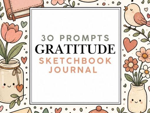 Gratitude Sketchbook Journal | 30 Guided Drawing Prompts | SEL Art Activity