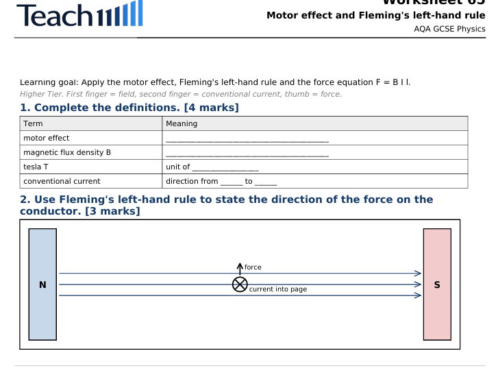 AQA GCSE Physics Magnetism and Electromagnetism Worksheets & Answers