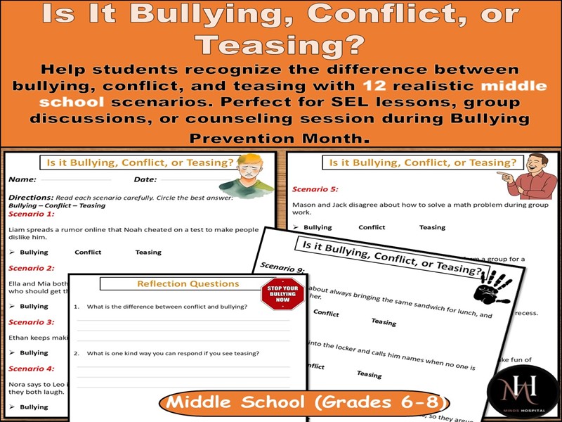 Bullying, Conflict, or Teasing?| 12 Scenarios | Middle School SEL Activity