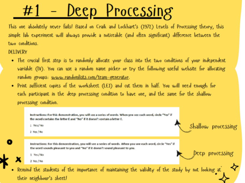 Laboratory Experiments in Psychology - teaching activities