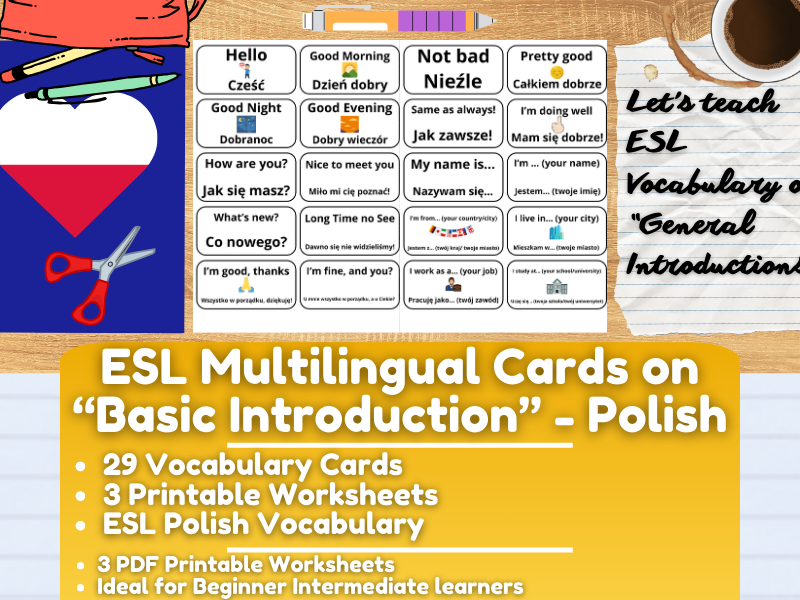 ESL Multilingual Vocabulary Flashcards on "General Introductions" - Polish