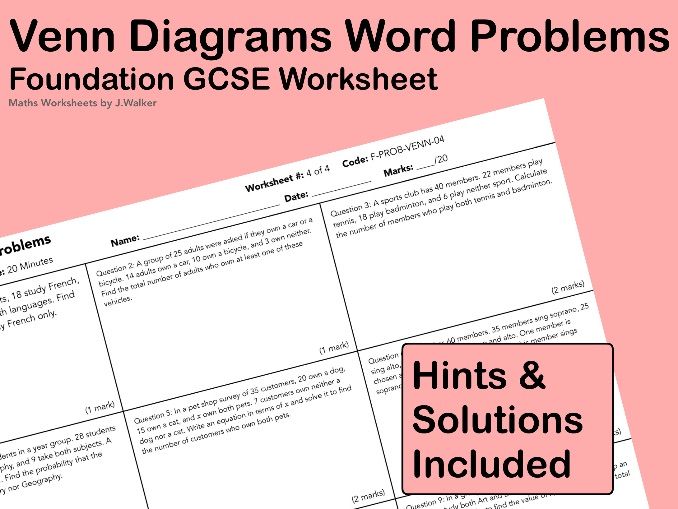 GCSE Maths Worksheet: Venn Diagrams Word Problems - Foundation Tier