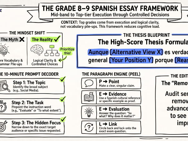 FREE Spanish Essay Cheat Sheet + Framework Sketchnote | GCSE, A‑Level, AP Spanish