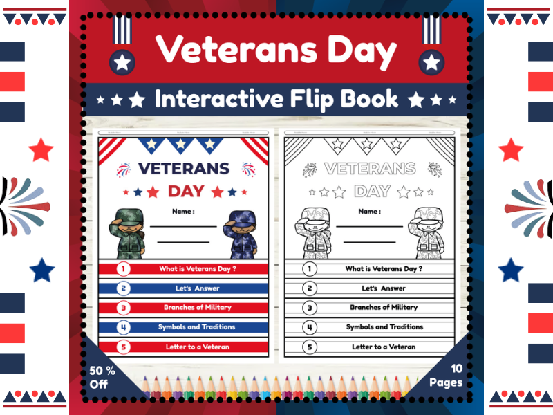 Veterans Day Interactive Flip Book : No Prep Activities Pack for Kindergarten