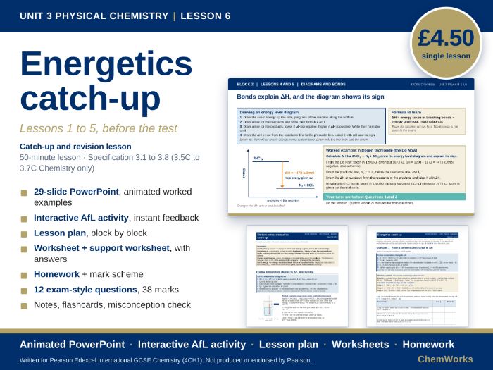 Edexcel IGCSE Chemistry Unit 3 – Physical Chemistry: Lesson 6, Energetics Catch-up and Revision