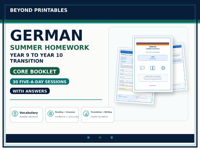 German Summer Homework Booklet – Year 9 to Year 10 Transition CORE with Answers