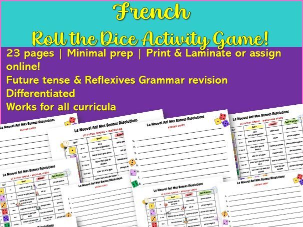 French Future Tense Roll the Dice | New Year's –Differentiated Skills (Writing & Speaking) Practice