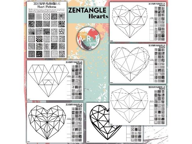 Geometric & Zentangle Heart Art Pack (26 designs)