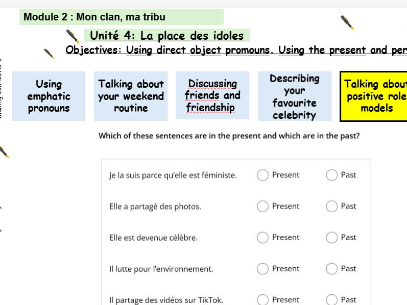 New French AQA Higher GCSE Module 2  Mon clan, ma tribu Unit 4 Place des idoles
