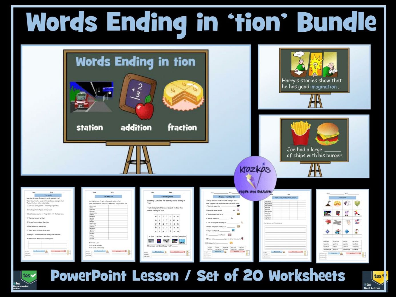 Worksheets Words Ending In Tion Worksheet tion words ending in bundle powerpoint lesson and twenty worksheets workbook by krazikas teaching resources t