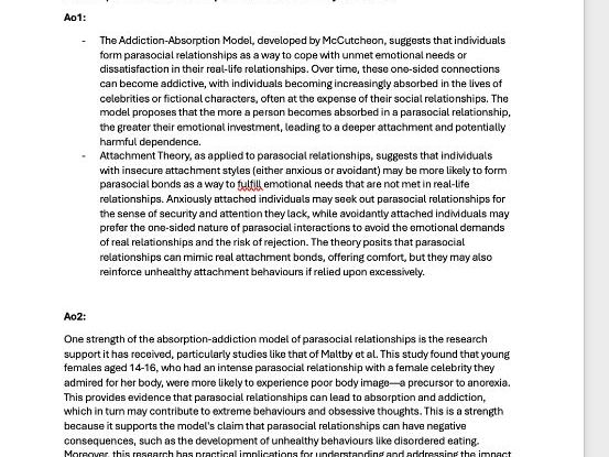 A level Psychology - Paper 3 - Relationships - full essay plans