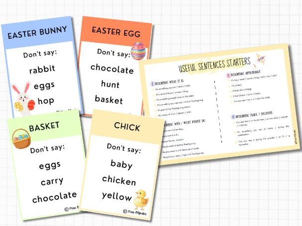 Easter Speaking Activity | Taboo Game with Sentence Starters | ESL / EAL Primary