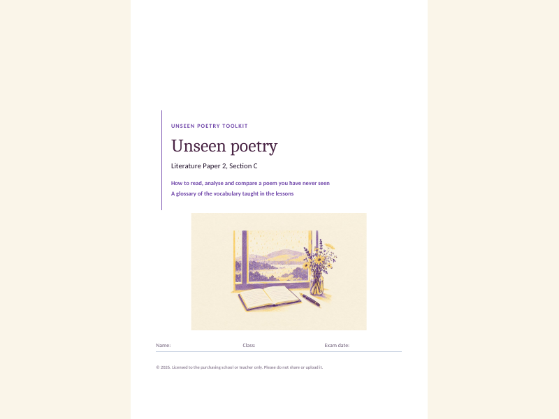Unseen poetry toolkit: reading, methods and comparison
