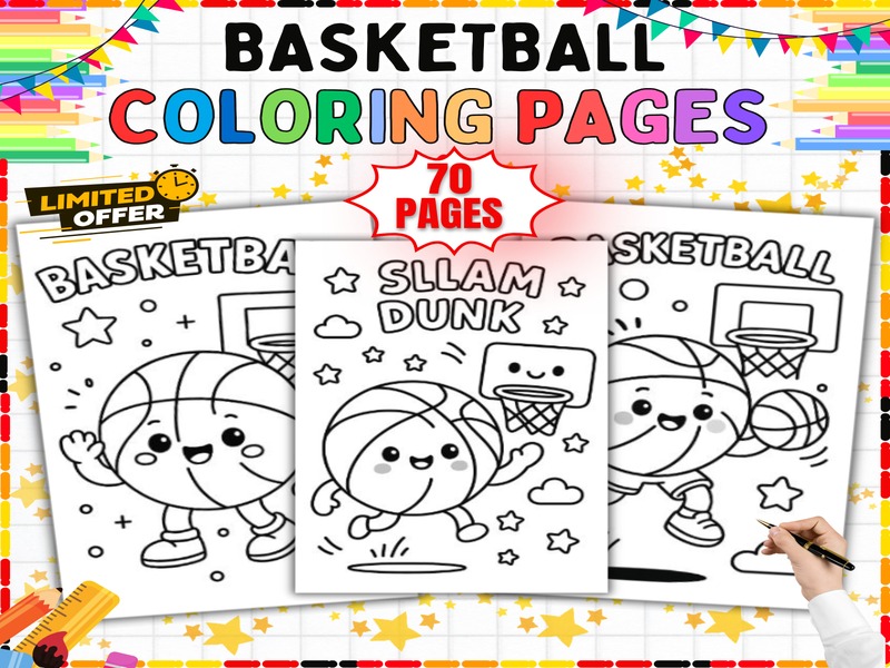 Basketball Coloring Pages | 70 Printable Sheets | Sports Activity for Kids