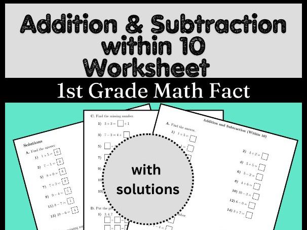 Addition & Subtraction within 10 Worksheet | 1st Grade Math Fact Families
