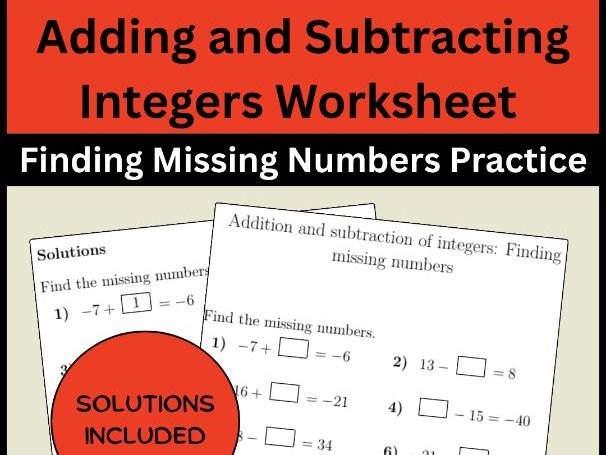 Adding and Subtracting Integers Worksheet Finding Missing Numbers Practice