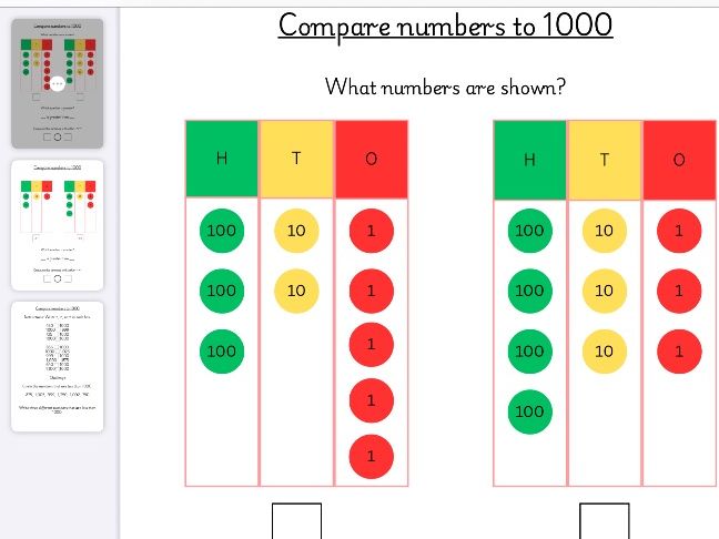 Compare numbers to 1000 - differentiated worksheet with challenge - year 3 aut