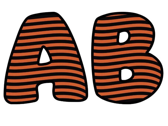 Orange Black Lines Classroom Display Lettering Set | Upper & Lowercase Letters, 0-9 and Signs