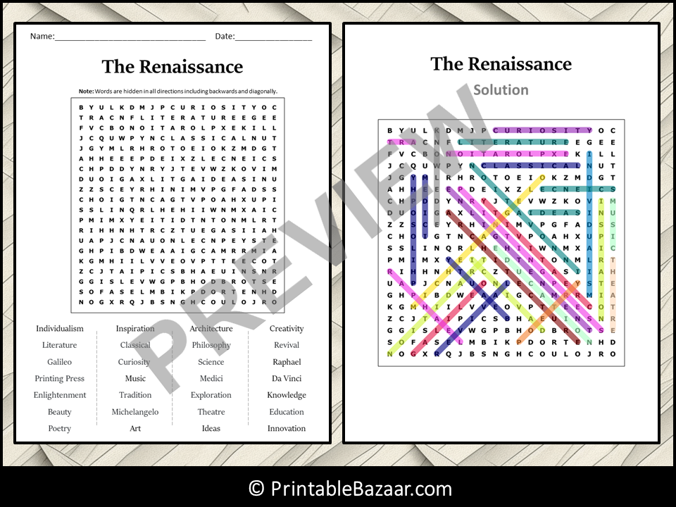 The Renaissance Word Search Puzzle Worksheet Activity | Teaching Resources