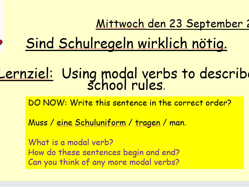 Sind Schulregeln noetig? AQA GCSE German foundation