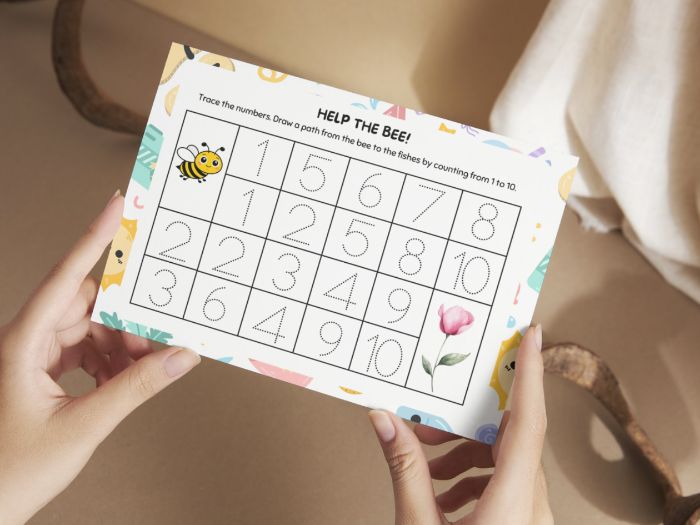 summer time -Bee Number Tracing & Counting Paths 1–10 and path in reverse