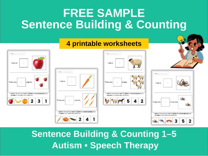 FREE Sentence Building & Counting 1–5