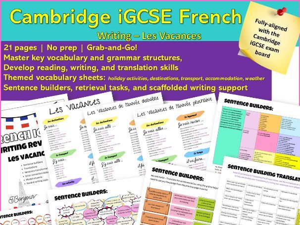 French (iGCSE) Writing practise - Les vacances (holidays)
