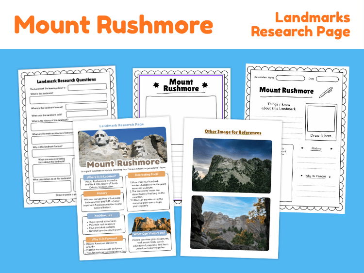 Mount Rushmore Research Project | Famous Landmark Worksheets