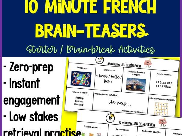 *FREEBIE* French Retrieval Activities - Bell-ringers / Starters / Brain Teasers