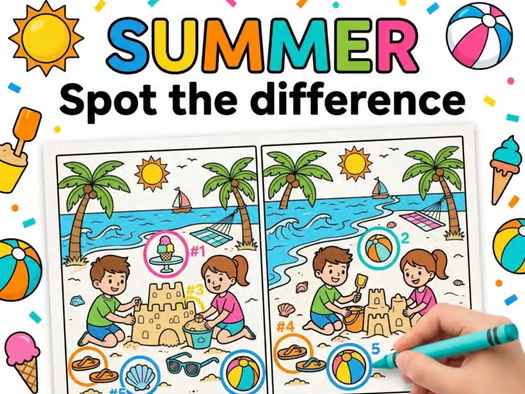 Spot the Difference Puzzle Summer End of Year Activities Brain Games for Kids