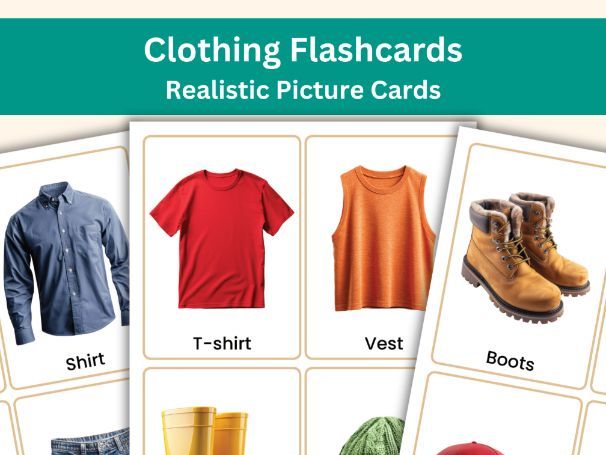 Clothes Real Photo Flashcards – 48 Montessori-Inspired Learning Cards for Kids Aged 5-8