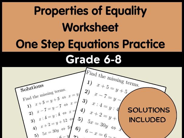 Properties of Equality Worksheet | One Step Equations Practice | Grade 6-8