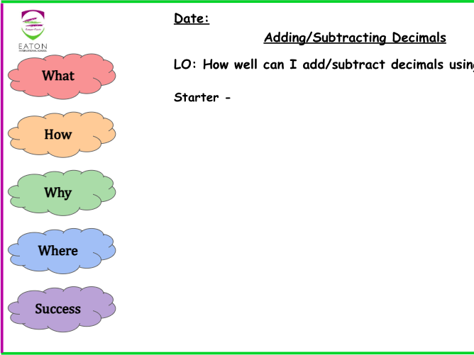 Primary - Adding / Subtracting Decimals