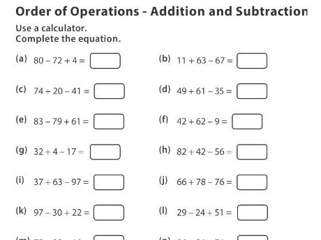 Order Of Operations - Addition And Subtraction | Teaching Resources