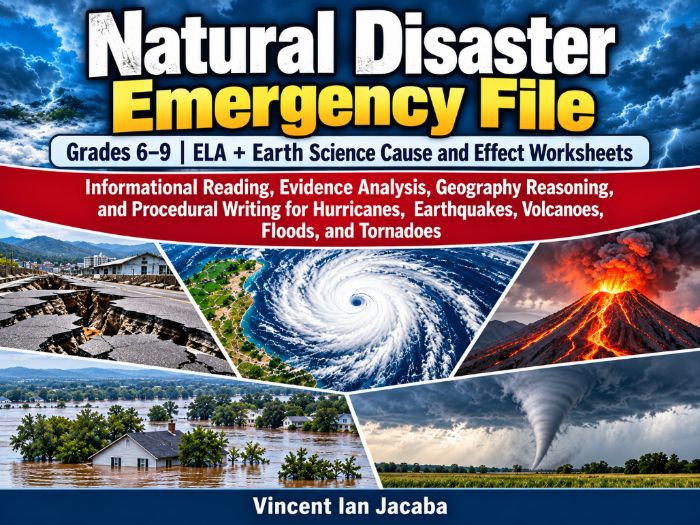 Natural Disaster Emergency File | Grades 6–9 ELA & Earth Science Worksheets