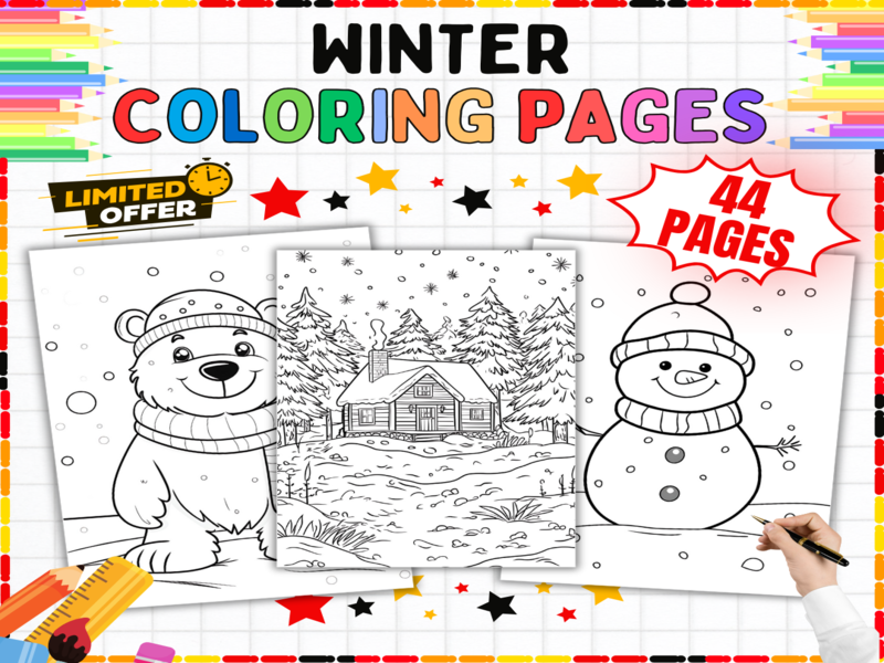 Winter Colouring Sheets - Snowman Animals Cabin Printables | Fine Motor Skills Activities