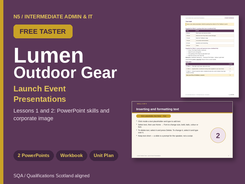 FREE N5 Admin & IT Presentations Taster: Lumen Launch Event (Lessons 1 and 2)