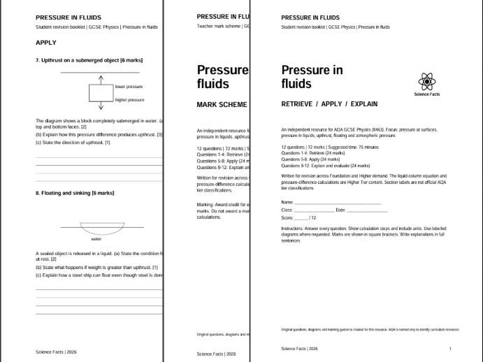 AQA GCSE Physics: Pressure in Fluids Revision Questions
