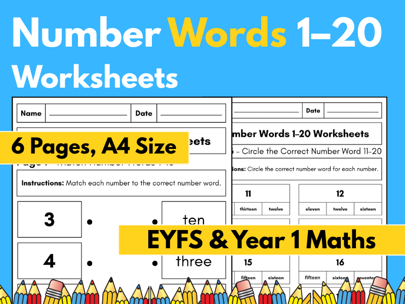 Number Words 1–20 Worksheets | EYFS & Year 1 Maths