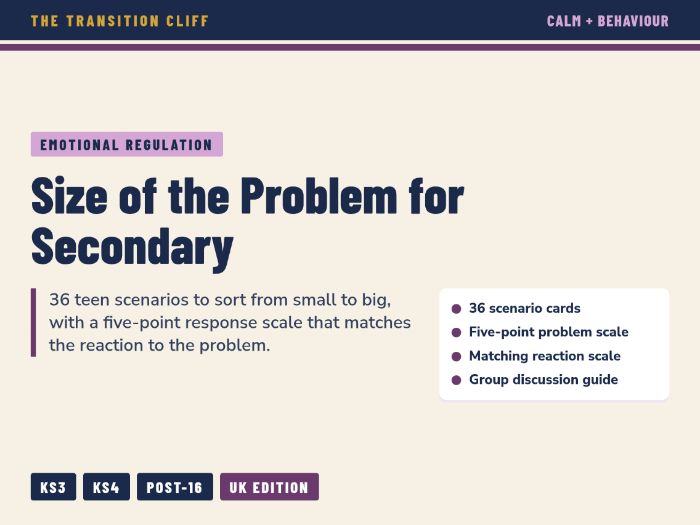 Size of the Problem Sorting Cards for Secondary SEND: 36 Teen Scenarios + Response Scale