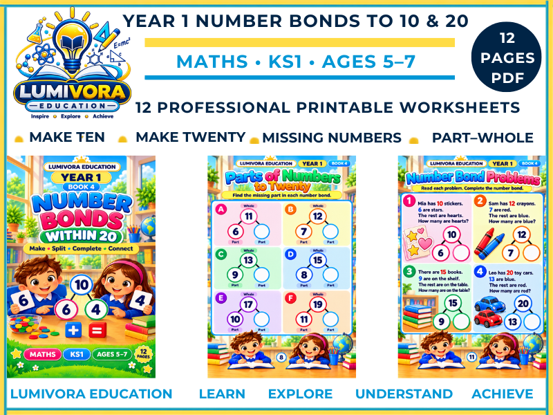Year 1 Number Bonds to 10 and 20 Worksheets Part-Whole Models & Missing Numbers KS1 Maths