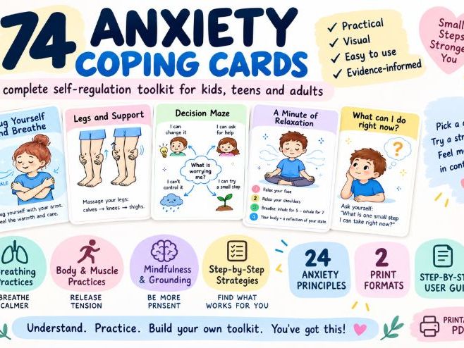 Anxiety Coping Cards Bundle | 74 Calming & CBT Strategy Cards