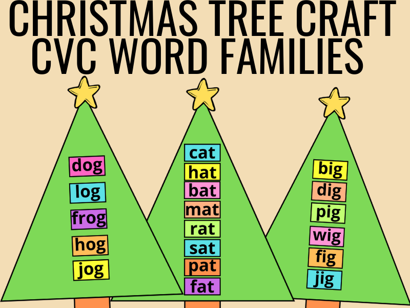 Winter & Christmas Phonics Trees - CVC Words Family (ig, og, an, en, it, ot, ug, at) Literacy Center