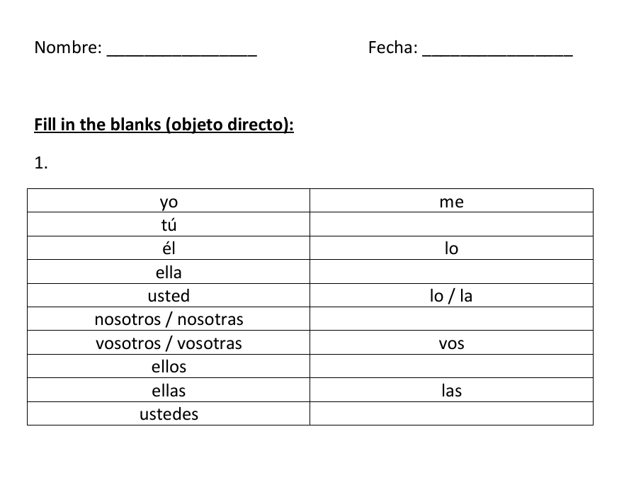 Direct and Indirect Object Pronouns Spanish (Objetos Directos e Indirectos)