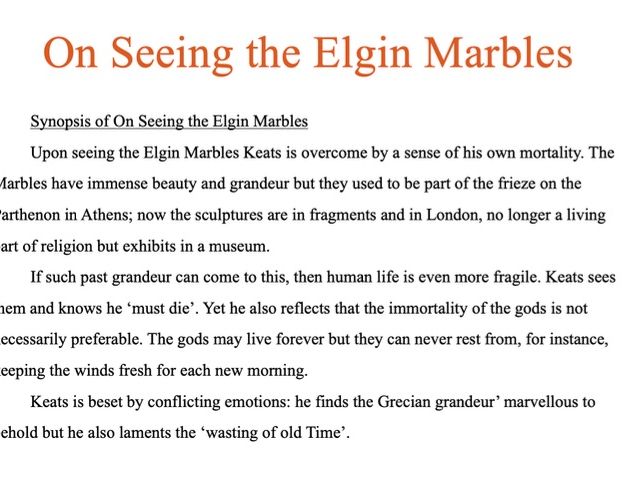 John Keats - On Seeing the Elgin Marbles
