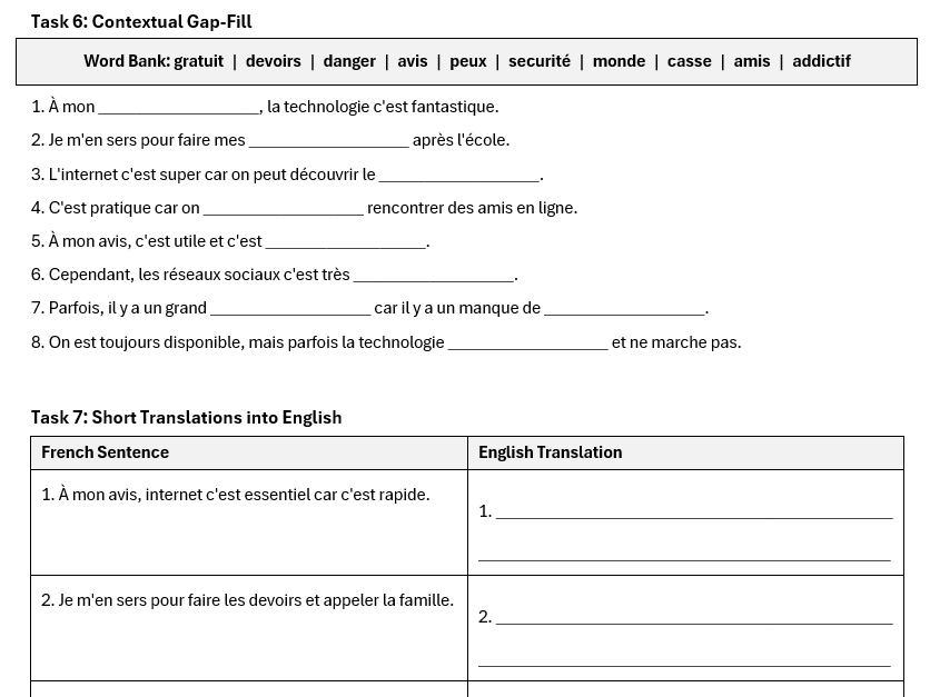 AQA GCSE 2026: Pros Cons Tech | Vocab (French Foundation)