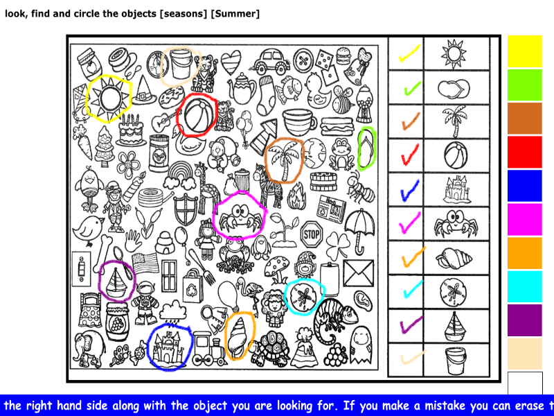 look, find and circle the objects [seasons] [Summer]