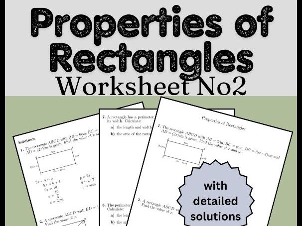 Properties of Rectangles Worksheet No 2 (with solutions)